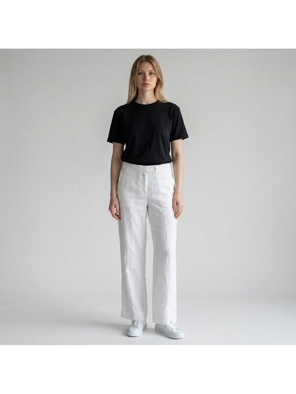 Grace Elements Pants Women 8 White Linen High Rise Flat Front Straight Pockets